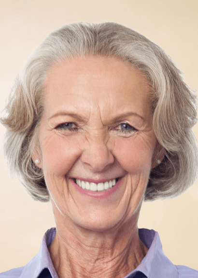 Smiling older woman with short gray hair and blue blouse