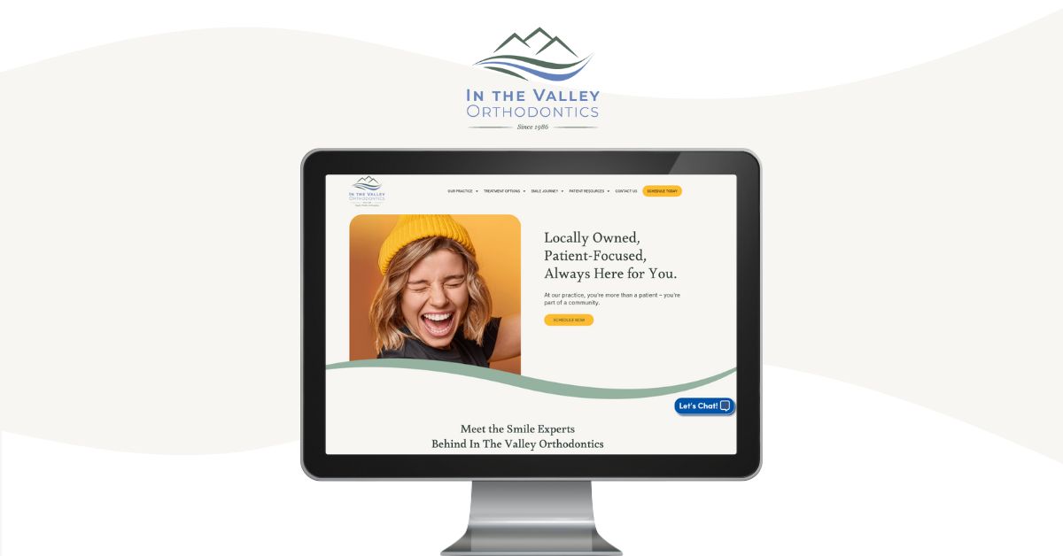 Computer monitor displaying an orthodontic practice homepage
